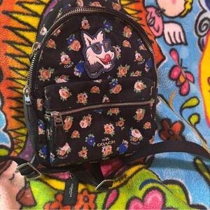 Coach Black Floral Backpack with Fun Patch